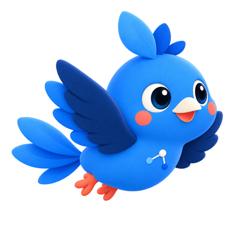 Kavi, Linkwing's blue cockatiel mascot, flying