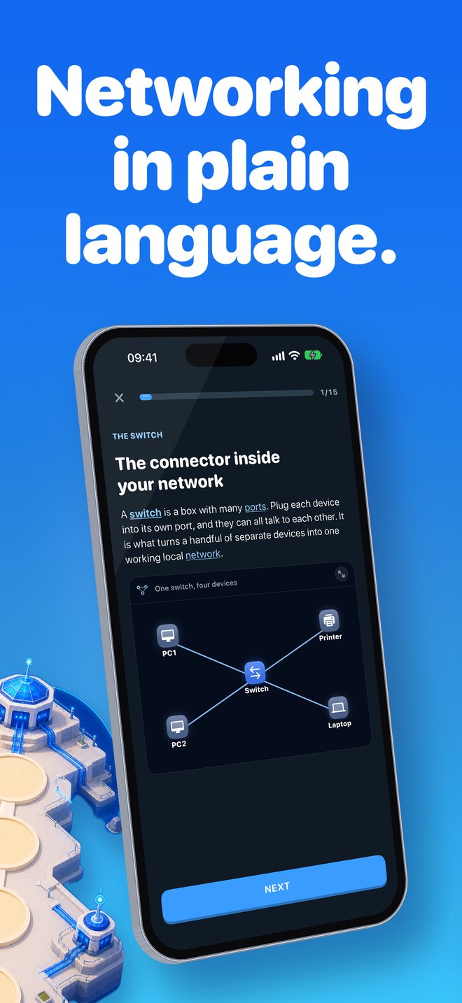 Linkwing screenshot: Practice like it counts. IOS labs, subnetting, flashcards and mock exams.